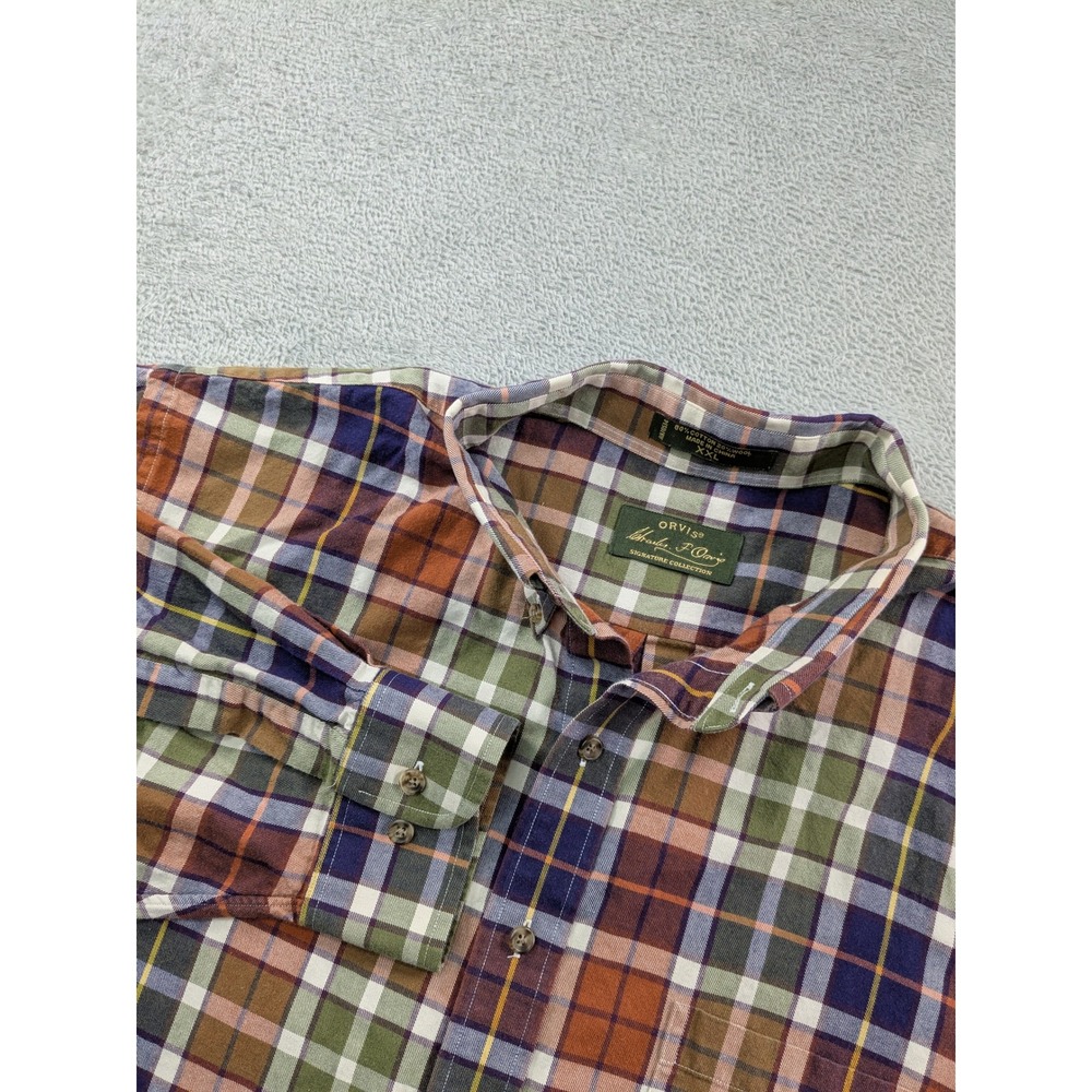 Orvis Signature Collection Mens XXL Plaid Cotton Wool Blend Button Down Shirt